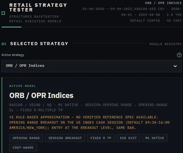 Fiche d'une famille de stratégies dans le registre : ORB / OPR Indices avec ses composants déclarés.
